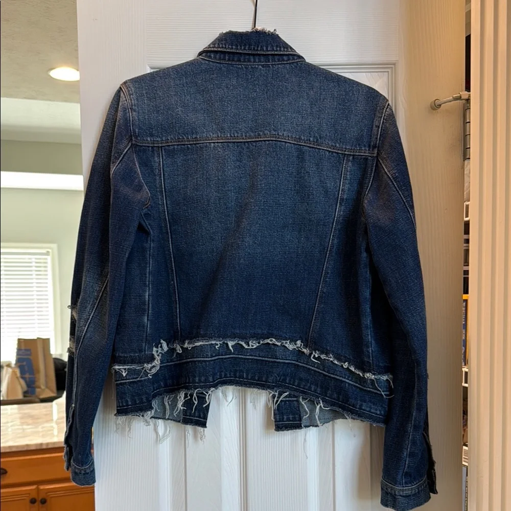 Women's Blue Distressed Jean Jacket - Picture 4 of 6